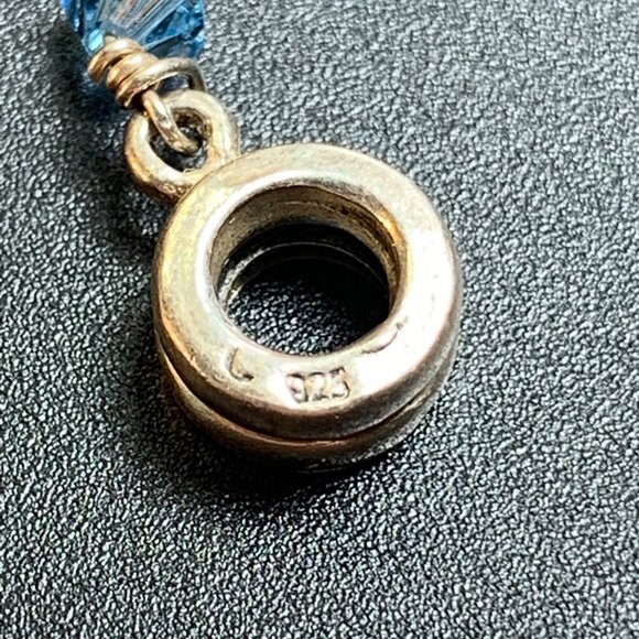 VTG Sterling Silver 925 Slide Charm Baby Blue Crystal Bead Dangle Size .75" Long - Picture 3 of 8